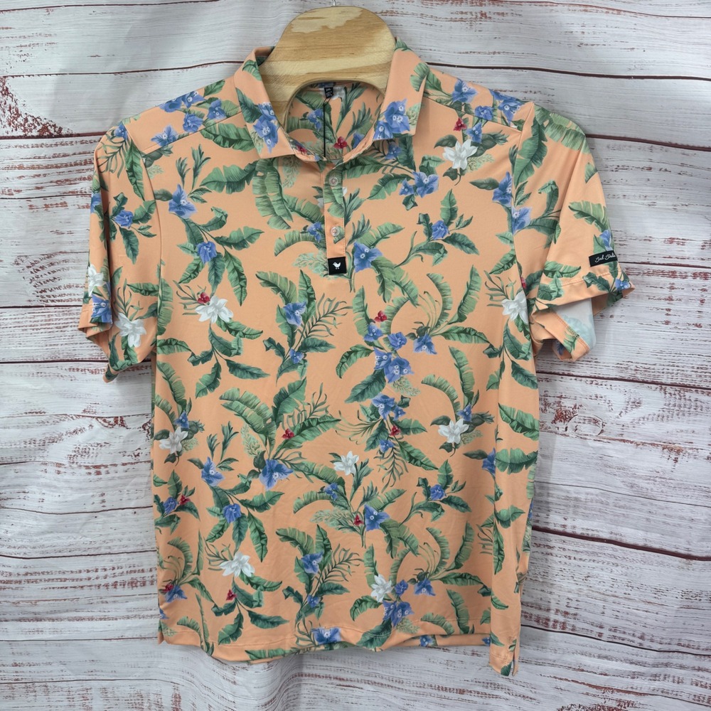Bad Birdie Golf Polo Shirt Mens‎ 2XL Flora Fiesta Peach Floral Perfromance NEW